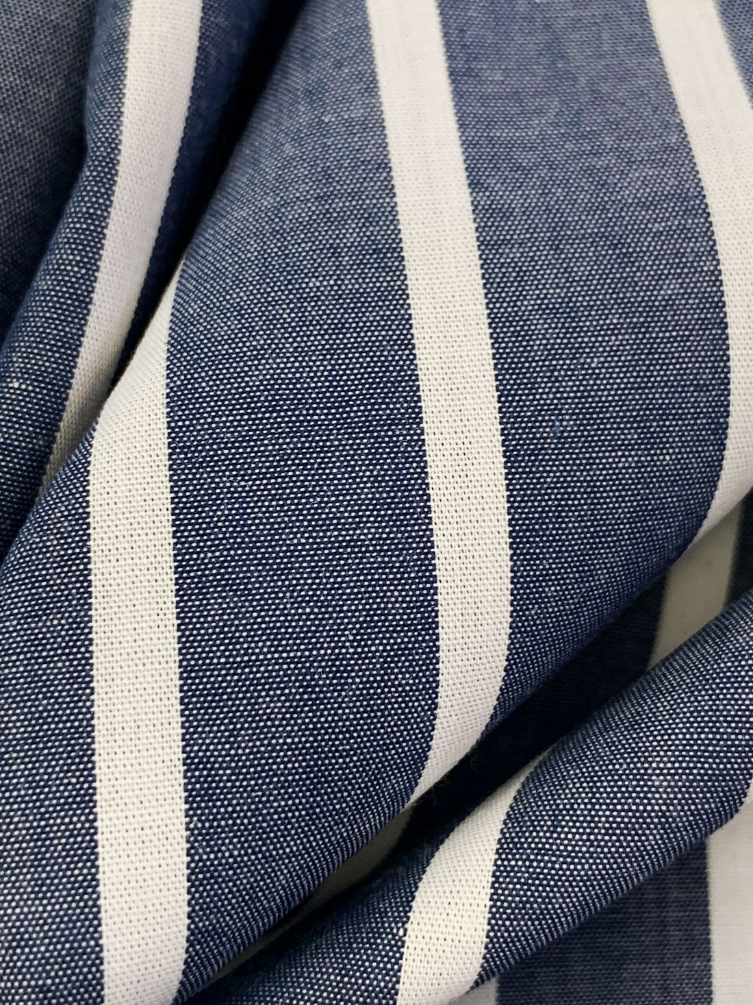Navy/White 100% Cotton Vertical Stripe Chambray Shirting - NY Designer - 56W