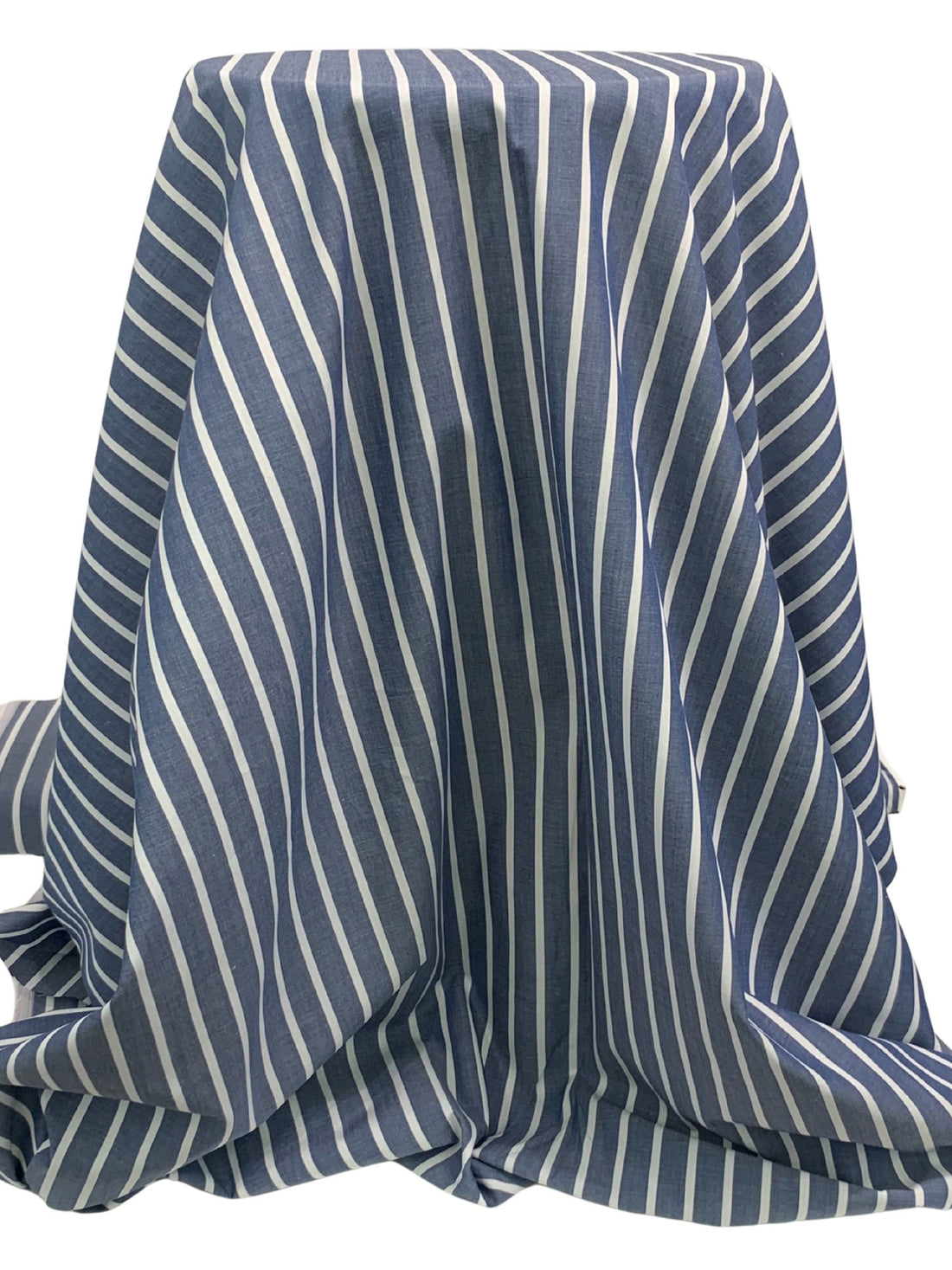 Navy/White 100% Cotton Vertical Stripe Chambray Shirting - NY Designer - 56W