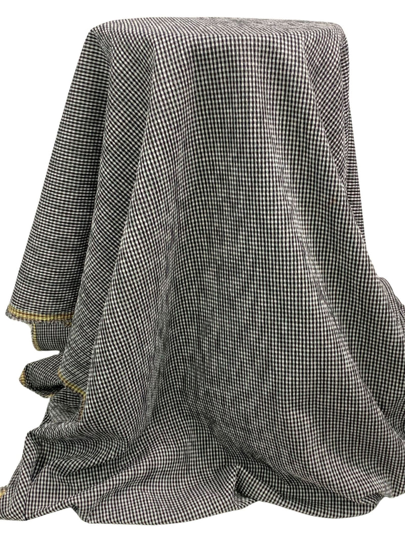 Black/White Cotton/Polyester/Lycra Puckered Check Weave Shirting 50W
