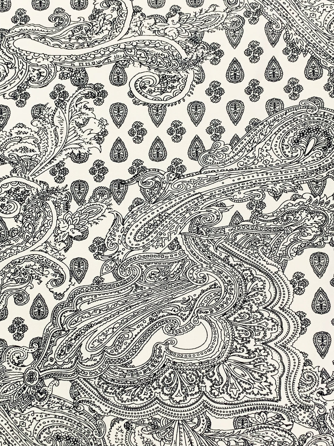 Off-White/Black Rayon/Nylon/Lycra Ornate Paisley Scrolls Print Stretch Bengaline Suiting - NY Designer - 58W