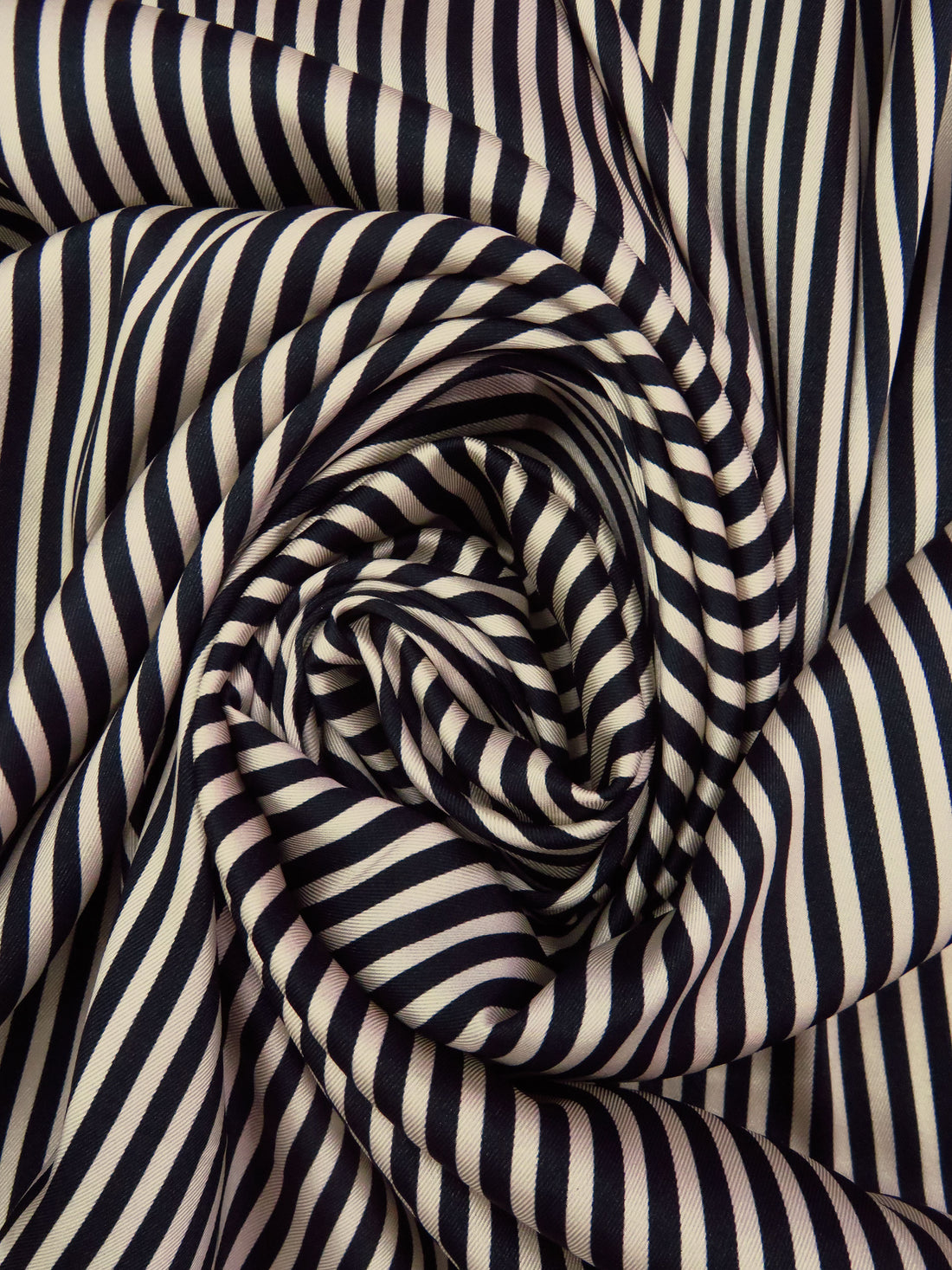 Muted Midnight Navy/Blanched Almond 100% Polyester Vertical Stripe Print Twill Blouse Weight Woven - Imported From Italy - 58W