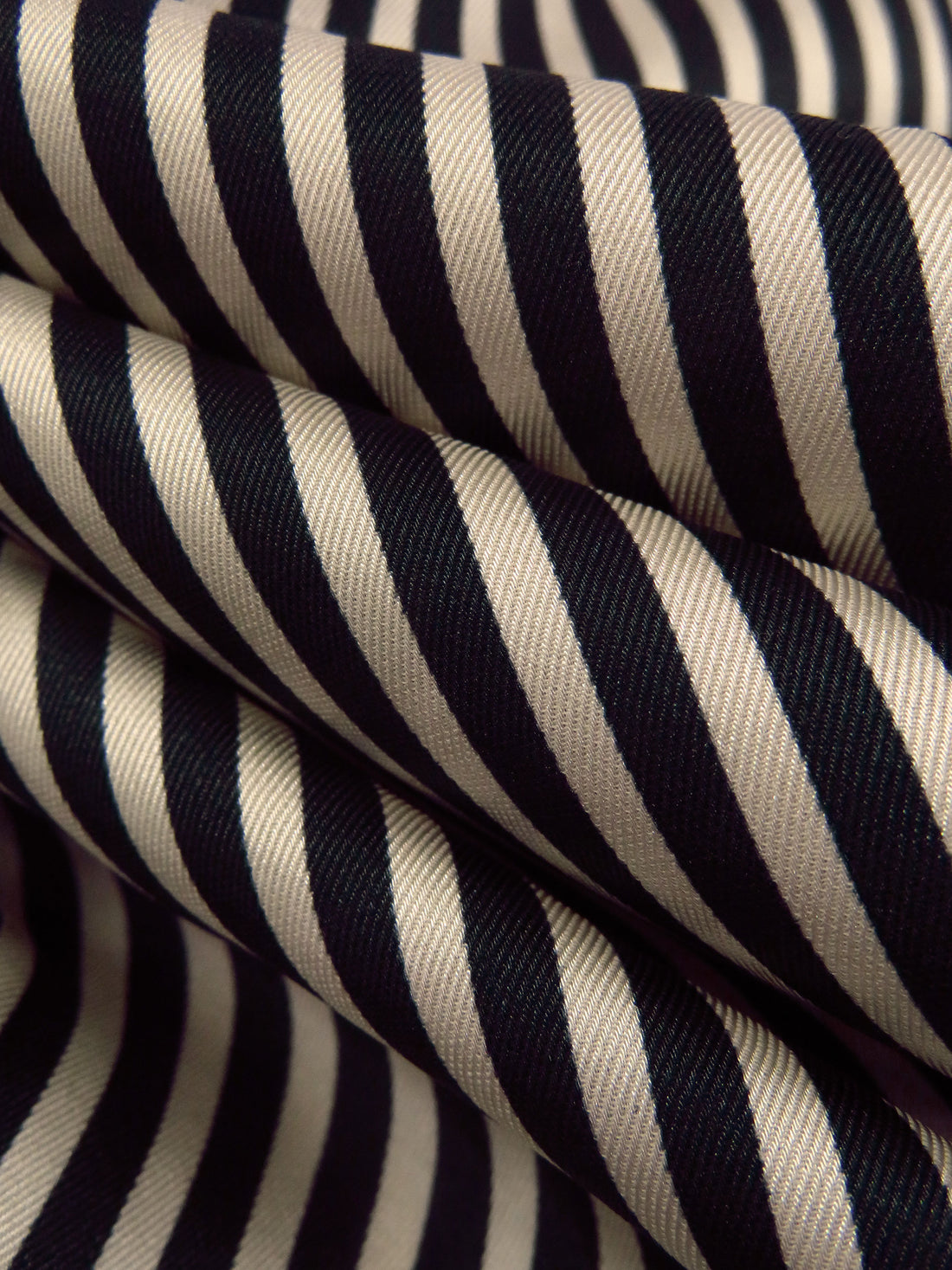 Muted Midnight Navy/Blanched Almond 100% Polyester Vertical Stripe Print Twill Blouse Weight Woven - Imported From Italy - 58W