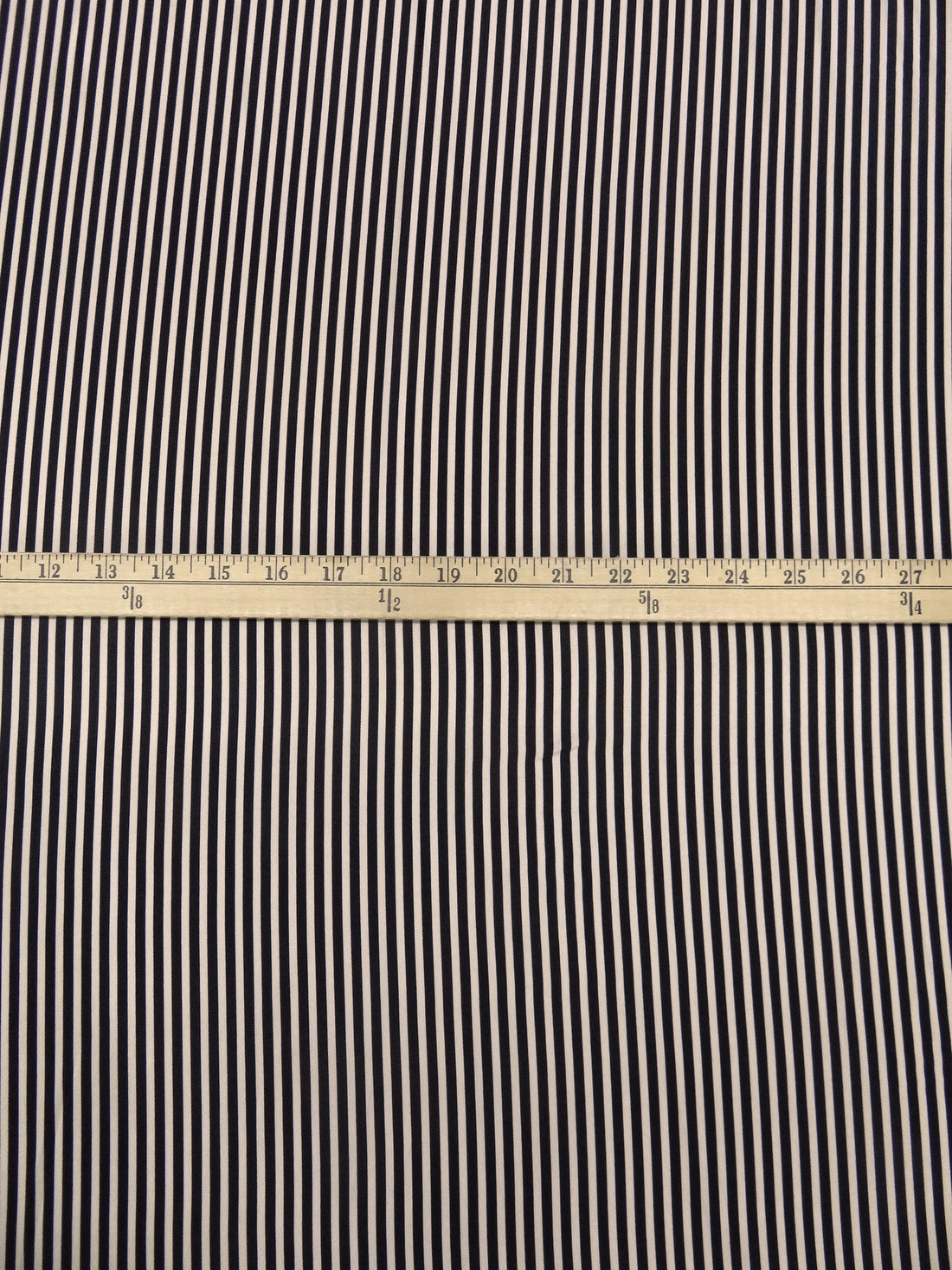 Muted Midnight Navy/Blanched Almond 100% Polyester Vertical Stripe Print Twill Blouse Weight Woven - Imported From Italy - 58W