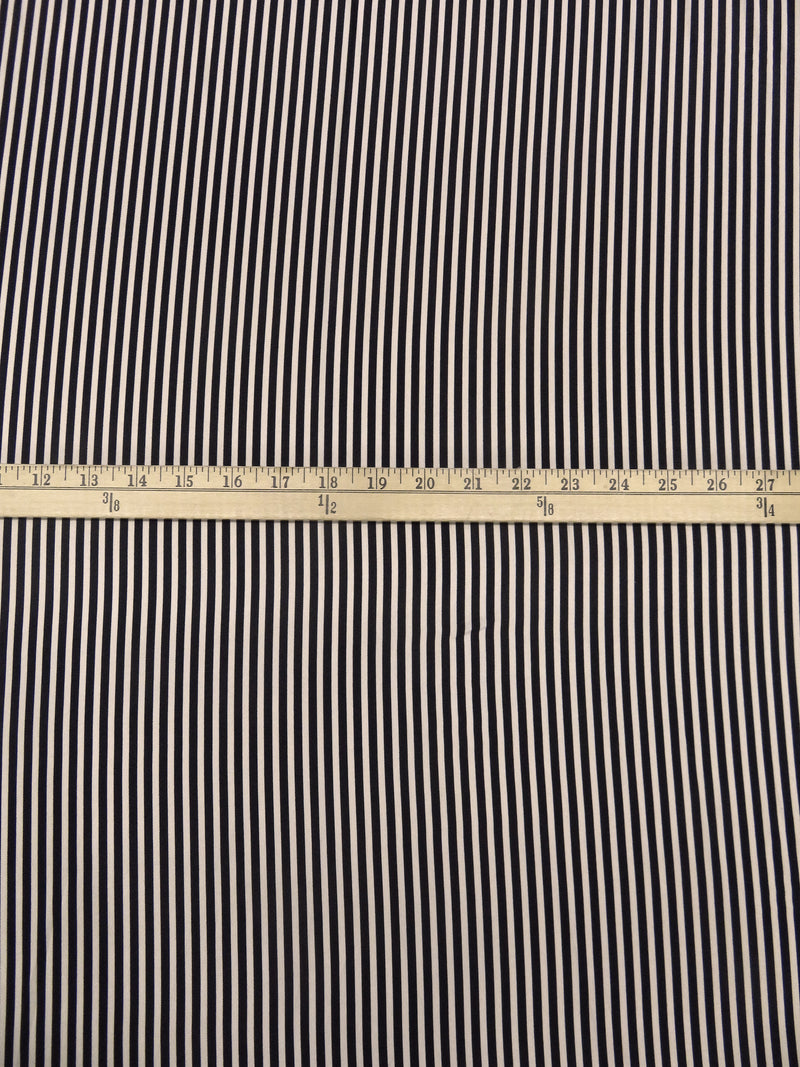 Muted Midnight Navy/Blanched Almond 100% Polyester Vertical Stripe Print Twill Blouse Weight Woven - Imported From Italy - 58W