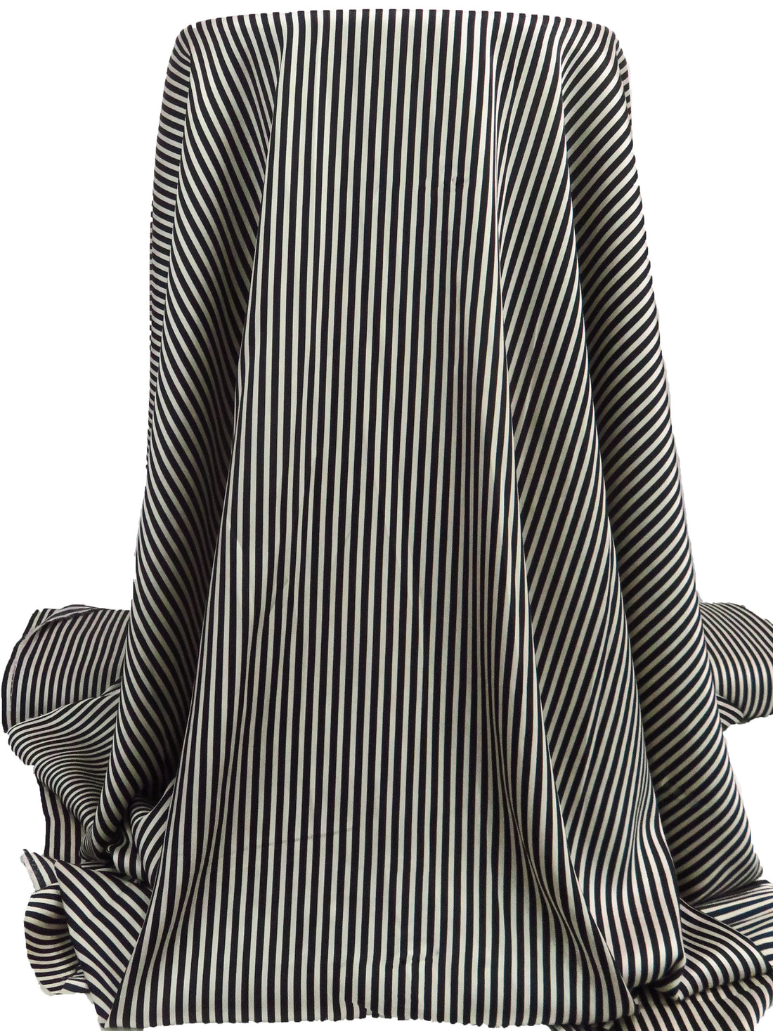 Muted Midnight Navy/Blanched Almond 100% Polyester Vertical Stripe Print Twill Blouse Weight Woven - Imported From Italy - 58W
