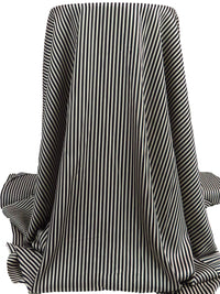 Muted Midnight Navy/Blanched Almond 100% Polyester Vertical Stripe Print Twill Blouse Weight Woven - Imported From Italy - 58W
