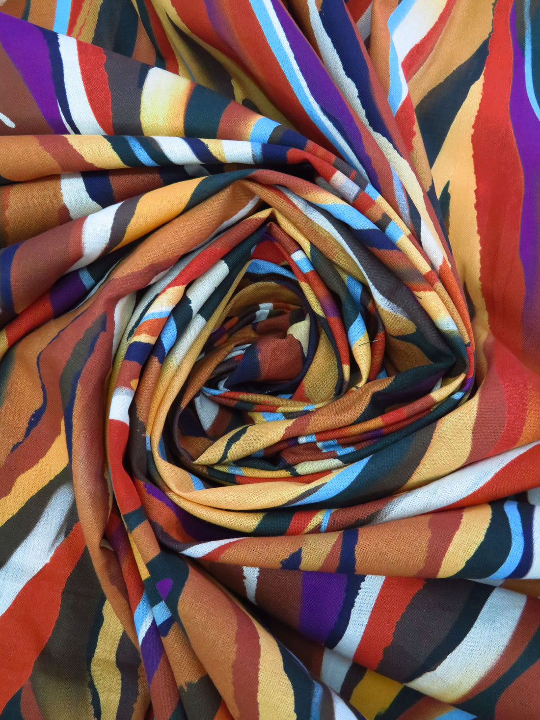Red Rust/Sandy Brown/Dark Magenta/Multi 100% Cotton Painted Abstract Print Voile - Imported From Italy - 56W