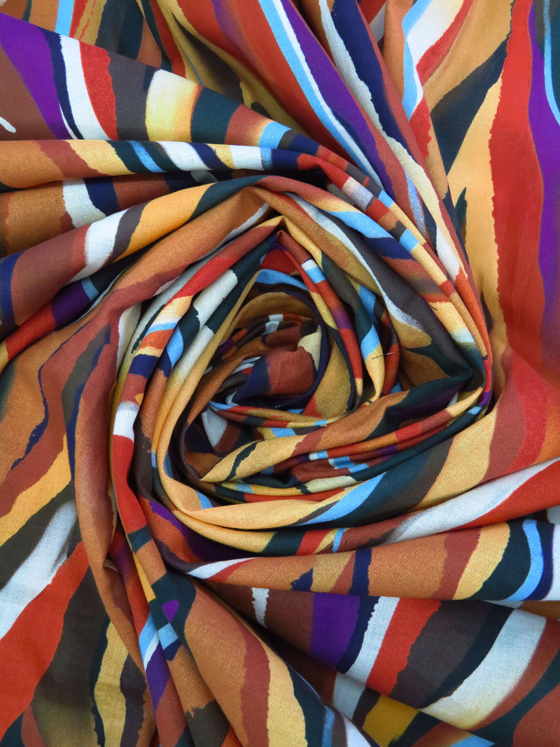 Red Rust/Sandy Brown/Dark Magenta/Multi 100% Cotton Painted Abstract Print Voile - Imported From Italy - 56W