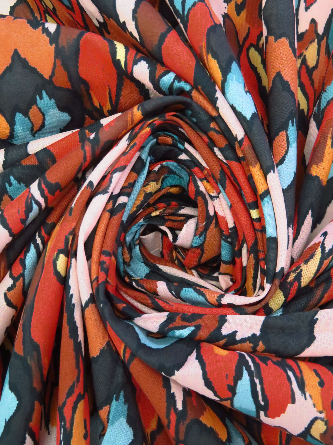 Rust/Pale Rose/Black/Multi 100% Cotton Abstract Print Voile - Imported From Italy - 58W