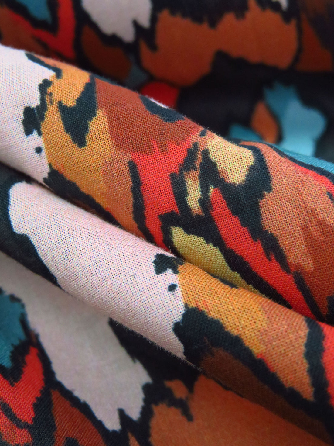 Rust/Pale Rose/Black/Multi 100% Cotton Abstract Print Voile - Imported From Italy - 58W
