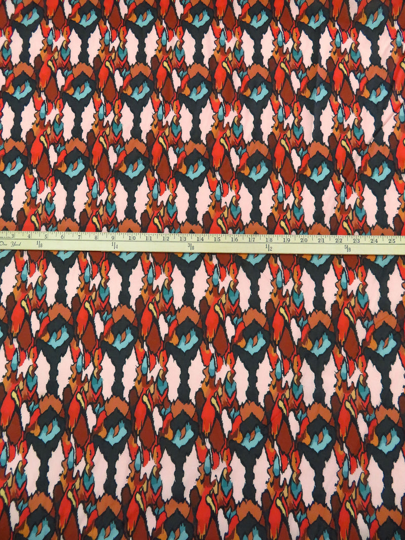 Rust/Pale Rose/Black/Multi 100% Cotton Abstract Print Voile - Imported From Italy - 58W