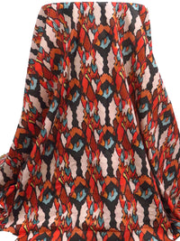 Rust/Pale Rose/Black/Multi 100% Cotton Abstract Print Voile - Imported From Italy - 58W