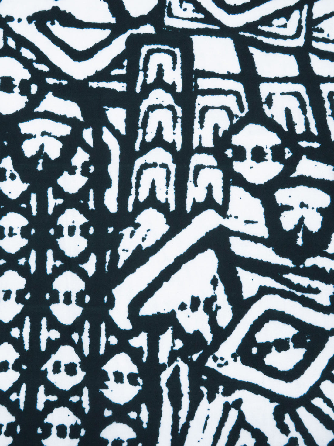 Dark Gunmetal/White 100% Cotton Tribal Print Voile - Imported From Italy - 58W