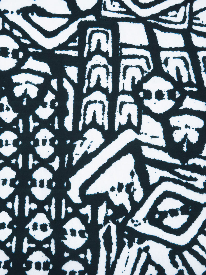 Dark Gunmetal/White 100% Cotton Tribal Print Voile - Imported From Italy - 58W