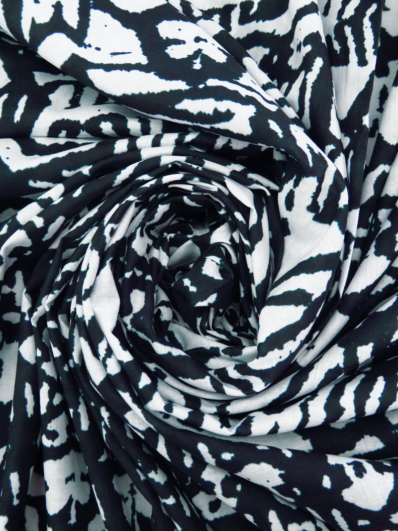 Dark Gunmetal/White 100% Cotton Tribal Print Voile - Imported From Italy - 58W
