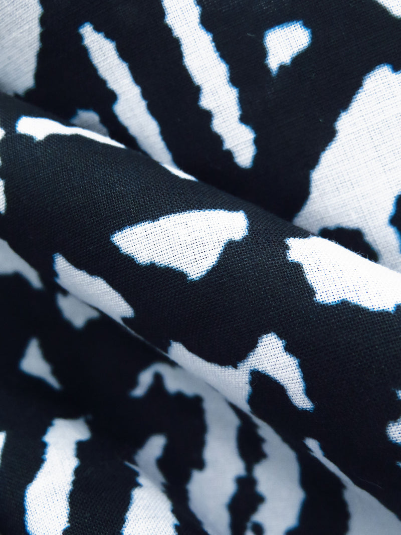 Dark Gunmetal/White 100% Cotton Tribal Print Voile - Imported From Italy - 58W