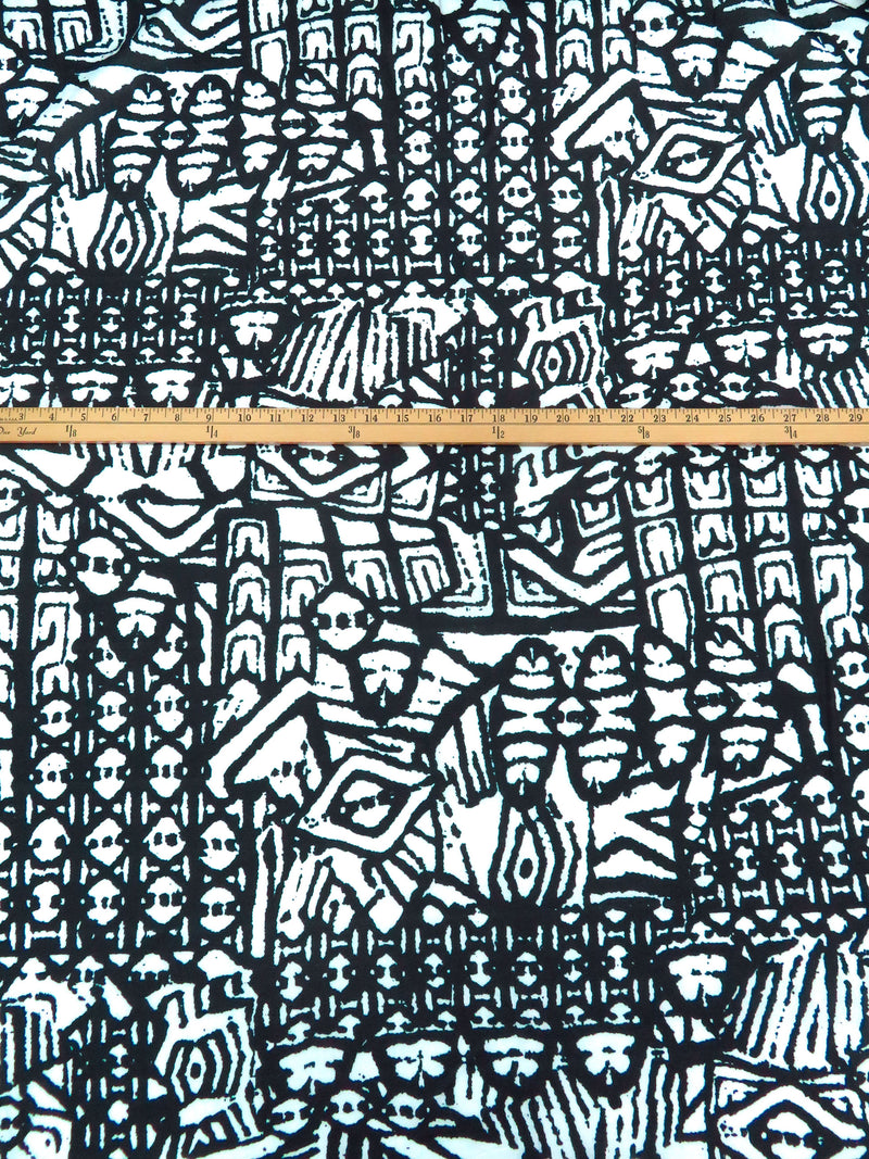 Dark Gunmetal/White 100% Cotton Tribal Print Voile - Imported From Italy - 58W