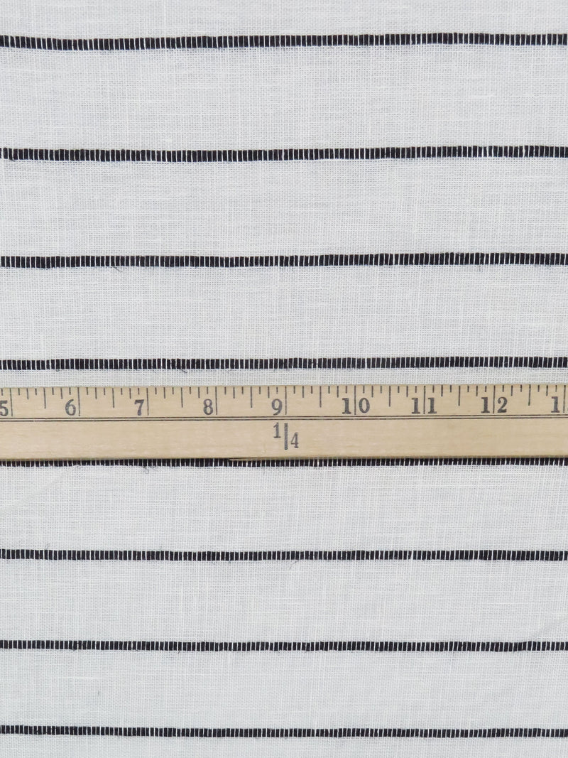 Salt White/Black 100% Linen Horizontal Stripe Weave Sheer Woven - European Mill - 60W