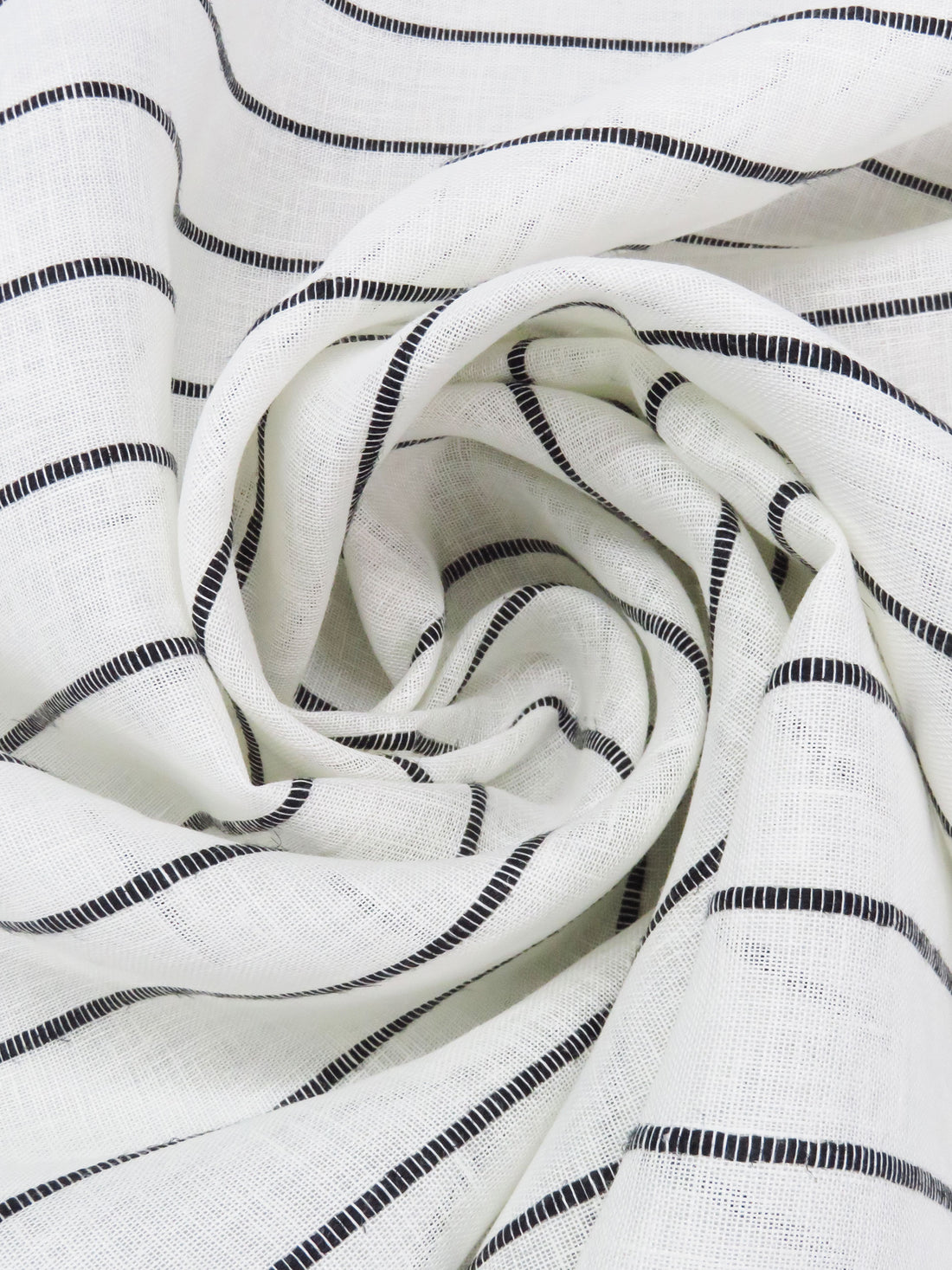 Salt White/Black 100% Linen Horizontal Stripe Weave Sheer Woven - European Mill - 60W