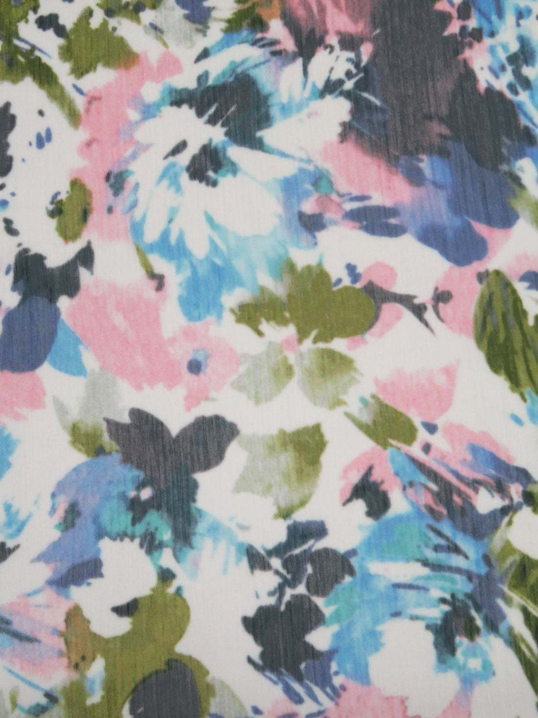 Sky Blue/Old Moss Green/White/Multi 100% Polyester Painterly Floral Print Crinkle Chiffon - Imported From Italy - 57W