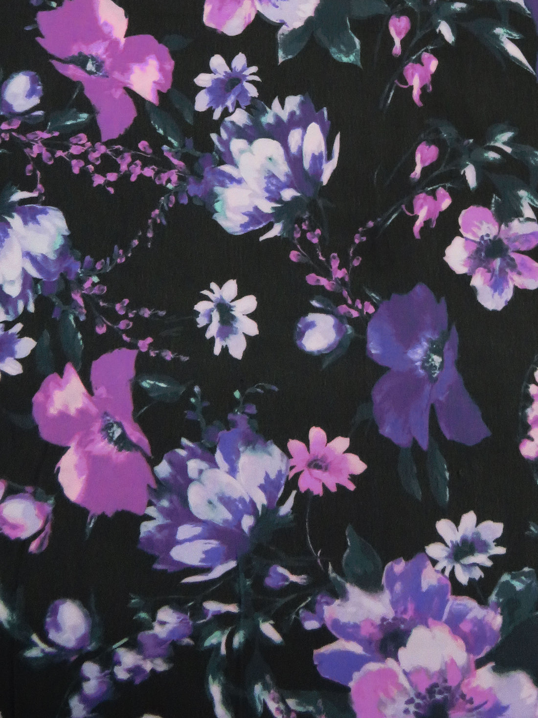 Plum/Royal Purple/Black/Multi 100% Polyester Floral Print Chiffon - Imported From Italy - 58W
