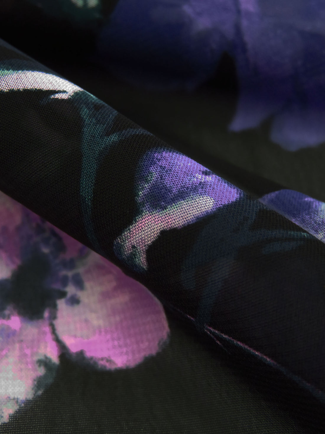 Plum/Royal Purple/Black/Multi 100% Polyester Floral Print Chiffon - Imported From Italy - 58W