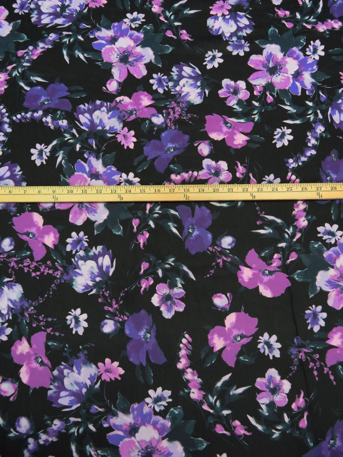 Plum/Royal Purple/Black/Multi 100% Polyester Floral Print Chiffon - Imported From Italy - 58W