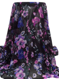 Plum/Royal Purple/Black/Multi 100% Polyester Floral Print Chiffon - Imported From Italy - 58W