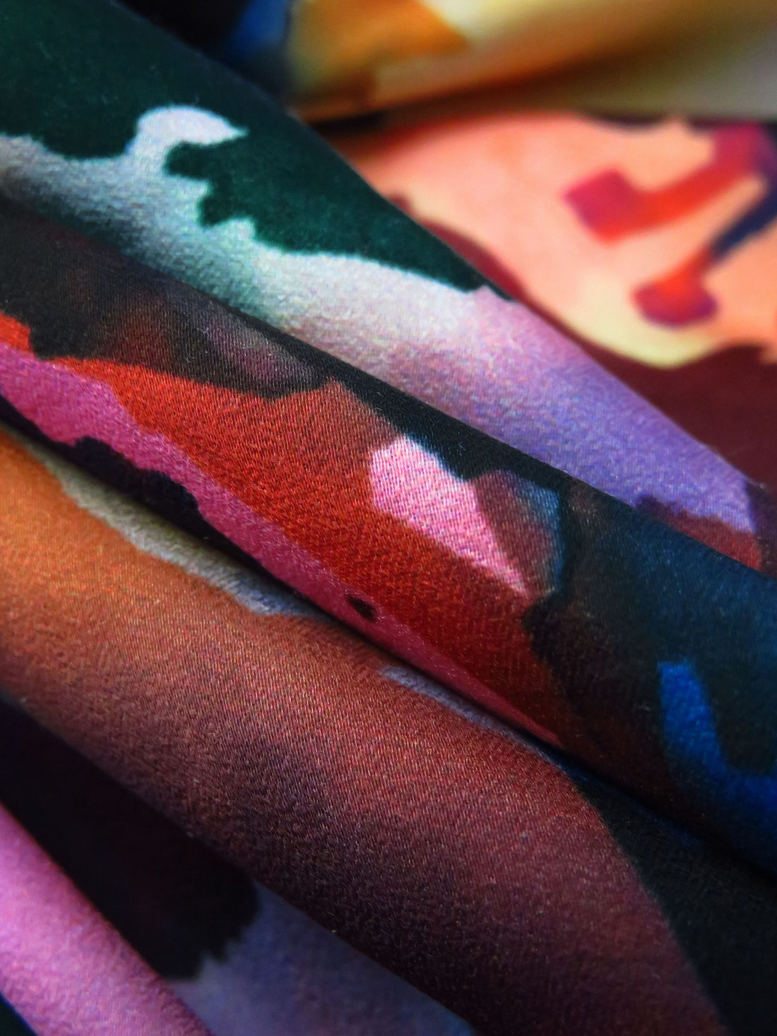 Marigold/Imperial Blue/French Rose/Multi 100% Polyester Abstract Print Satin Faced Chiffon - Imported From Italy - 57W