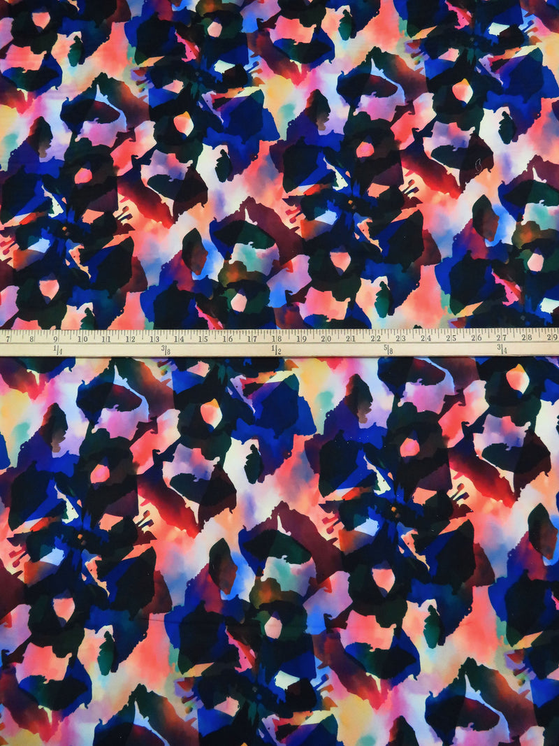 Marigold/Imperial Blue/French Rose/Multi 100% Polyester Abstract Print Satin Faced Chiffon - Imported From Italy - 57W