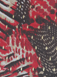 Deep Crimson/Taupe/Gold/Multi 100% Polyester Foil Brushstroke On Abstract Print Georgette 58W