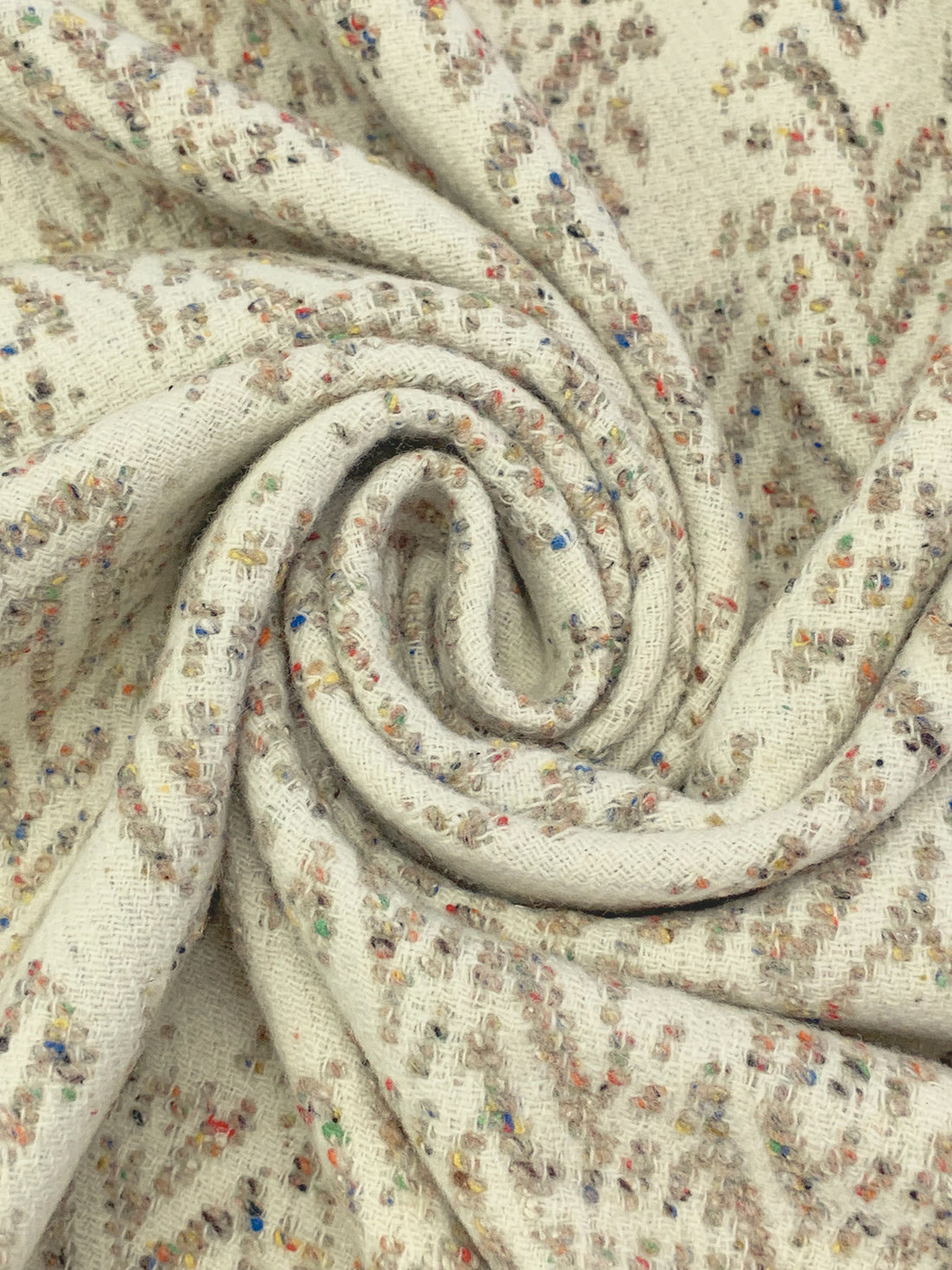 Pale Ivory/Pale Taupe/Multi 100% Wool Broken Chevron Weave Jacquard Coating - NY Designer - 53W
