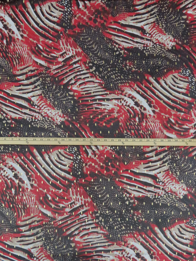 Deep Crimson/Taupe/Gold/Multi 100% Polyester Foil Brushstroke On Abstract Print Georgette 58W