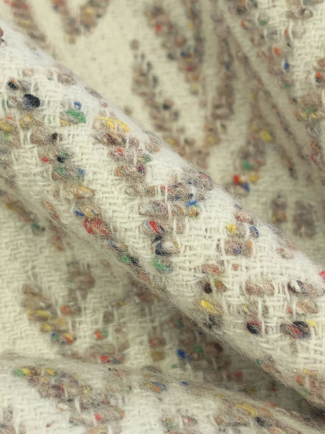 Pale Ivory/Pale Taupe/Multi 100% Wool Broken Chevron Weave Jacquard Coating - NY Designer - 53W
