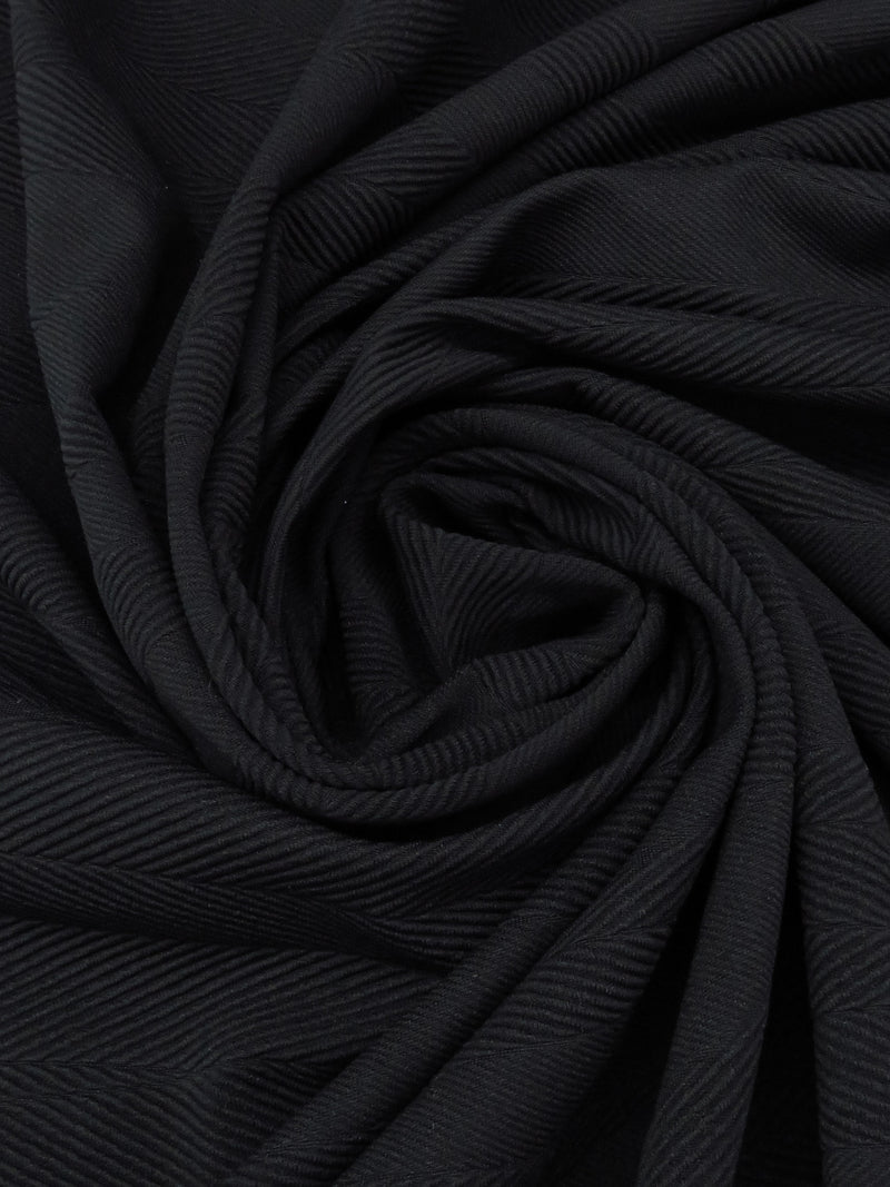 Black Polyester/Lycra Abstract Ribbed Streak Design Double Knit 50W