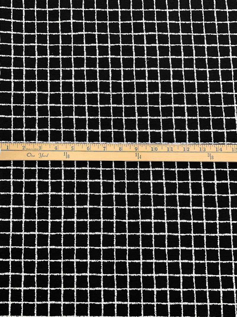 Black/White Rayon/Nylon/Lycra Rugged Grid Print Stretch Bengaline Suiting 58W