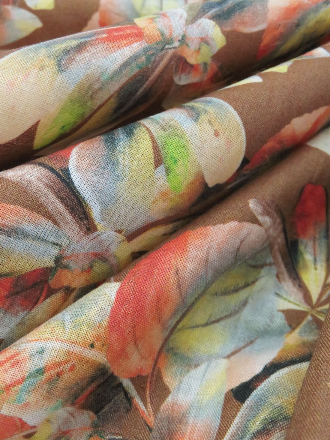 Willow Brown/Dusty Mango/Citron/Multi 100% Cotton Floral Print Lawn 42W