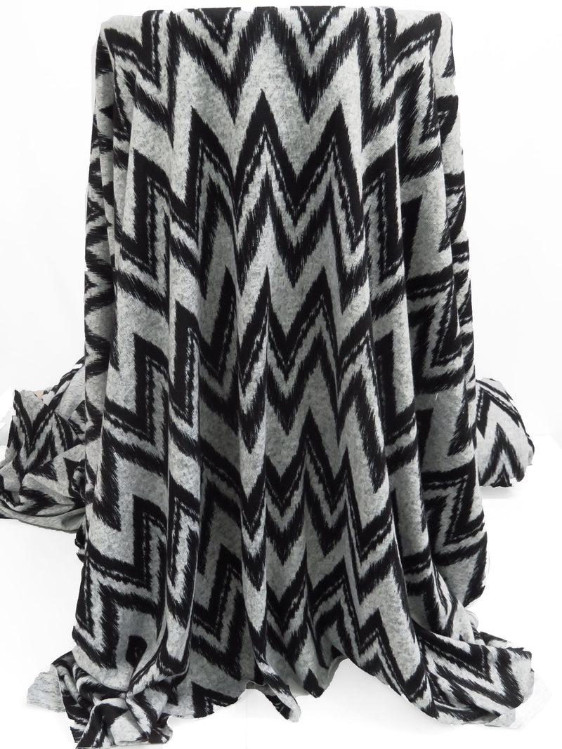 Gray Cloud/Black Polyester/Lycra Chevron Weave Hacci Sweater Knit 52W