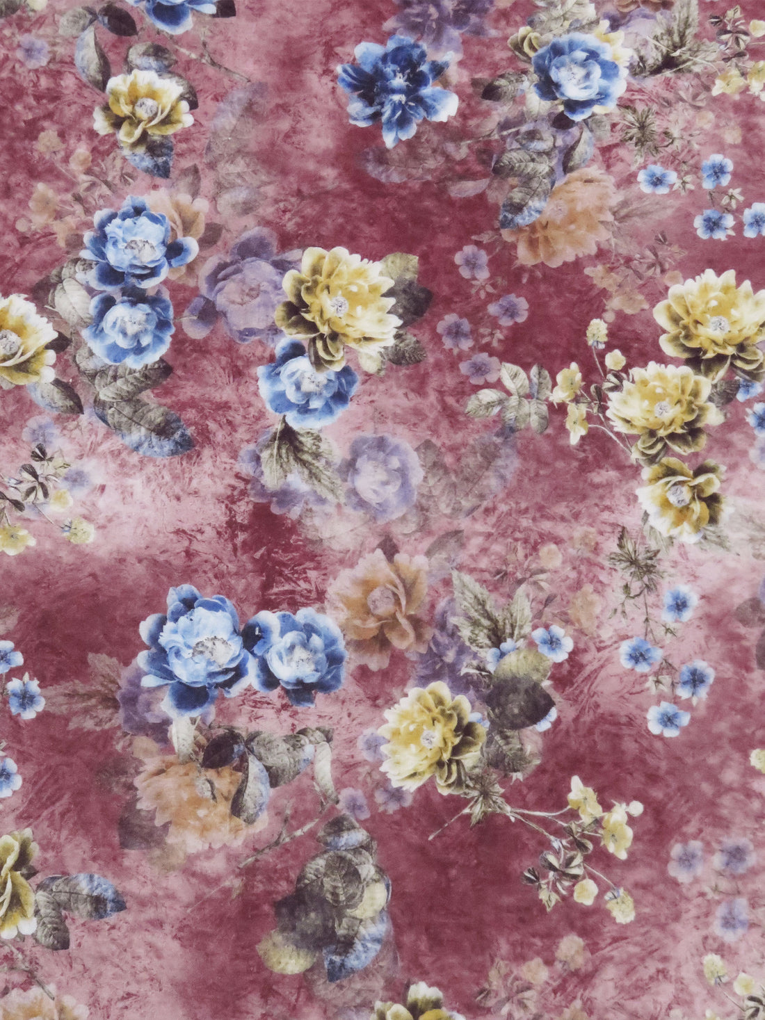 Dark Mauve/Golden Wheat/Dark Colonial Blue/Multi 100% Cotton Distressed Floral Print Lawn 42W