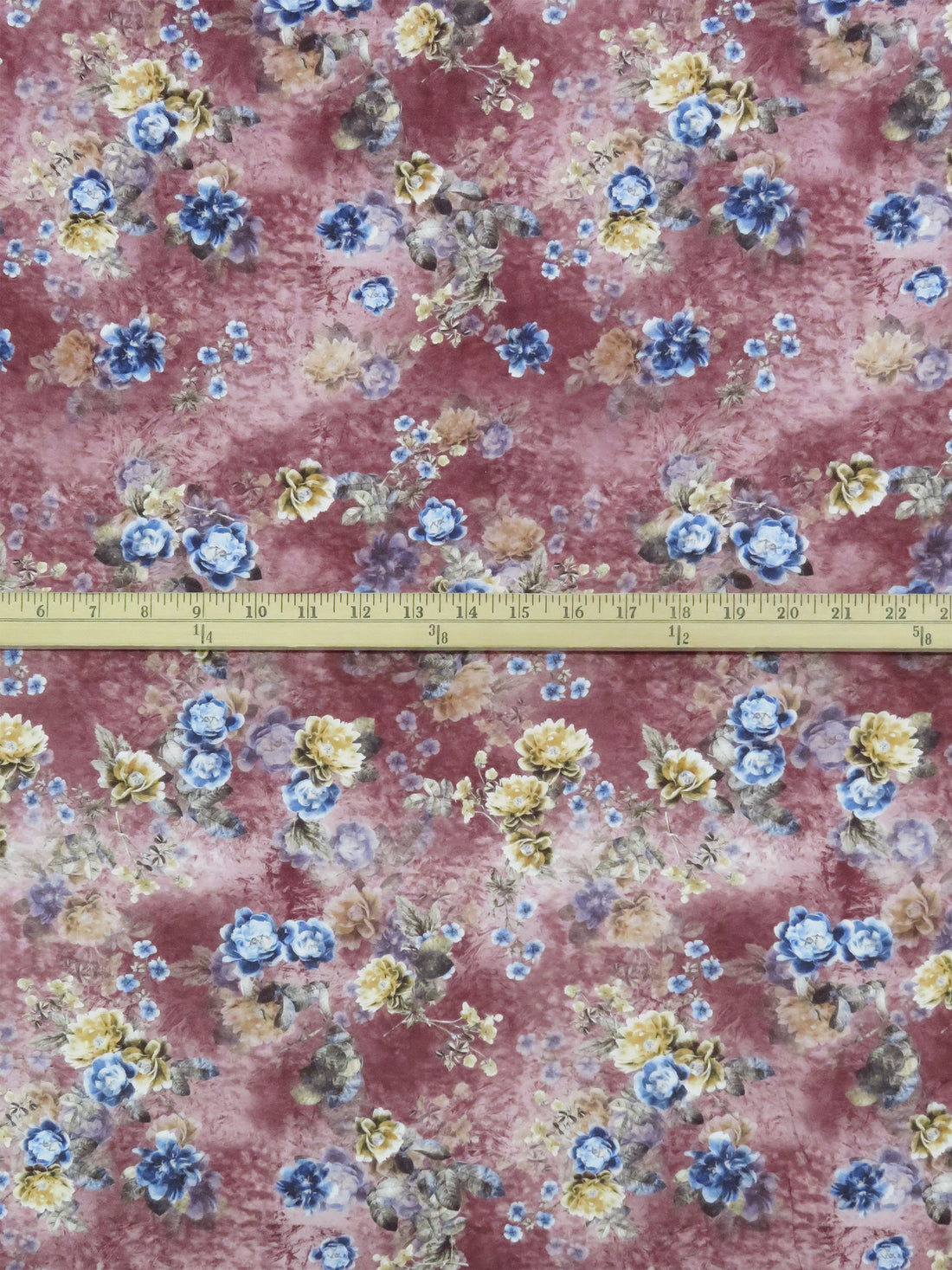 Dark Mauve/Golden Wheat/Dark Colonial Blue/Multi 100% Cotton Distressed Floral Print Lawn 42W