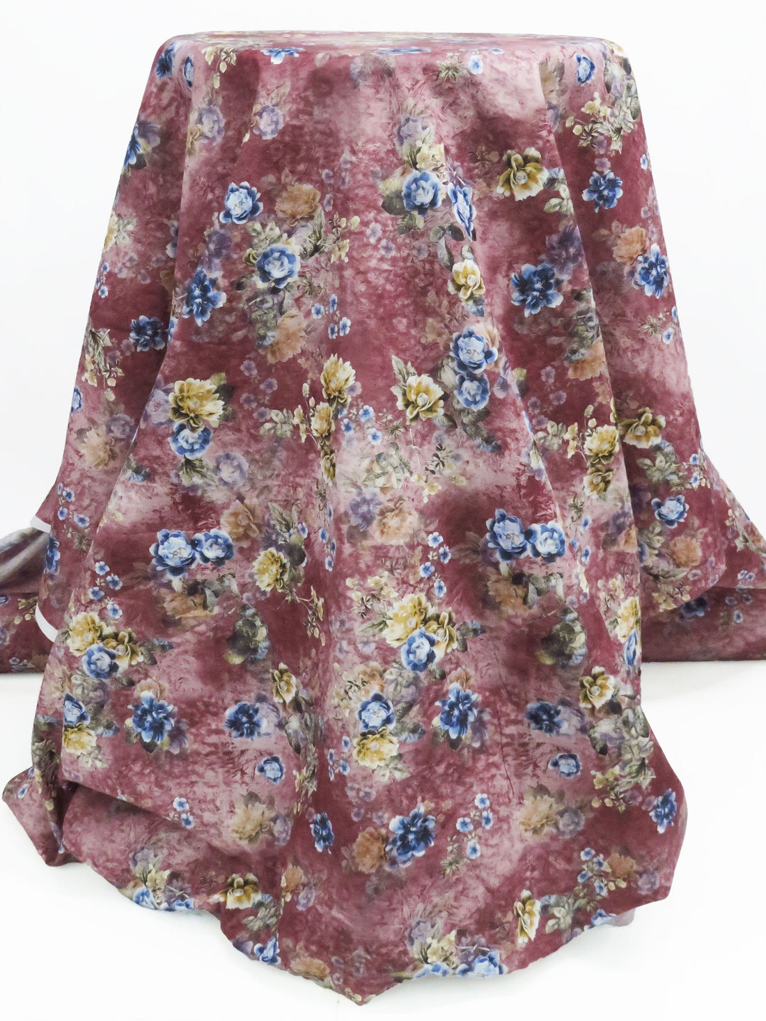 Dark Mauve/Golden Wheat/Dark Colonial Blue/Multi 100% Cotton Distressed Floral Print Lawn 42W