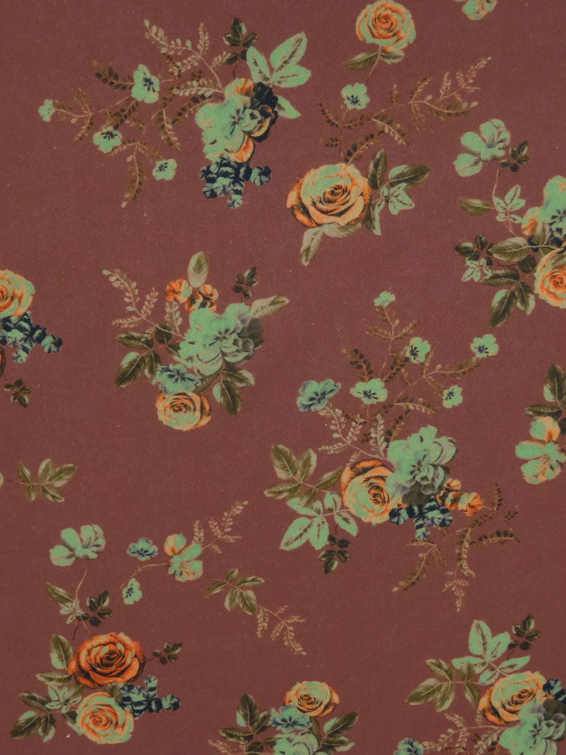 Tuscan Red/Cinnamon/Asparagus/Multi 100% Cotton Floral Rose Print Lawn 43W