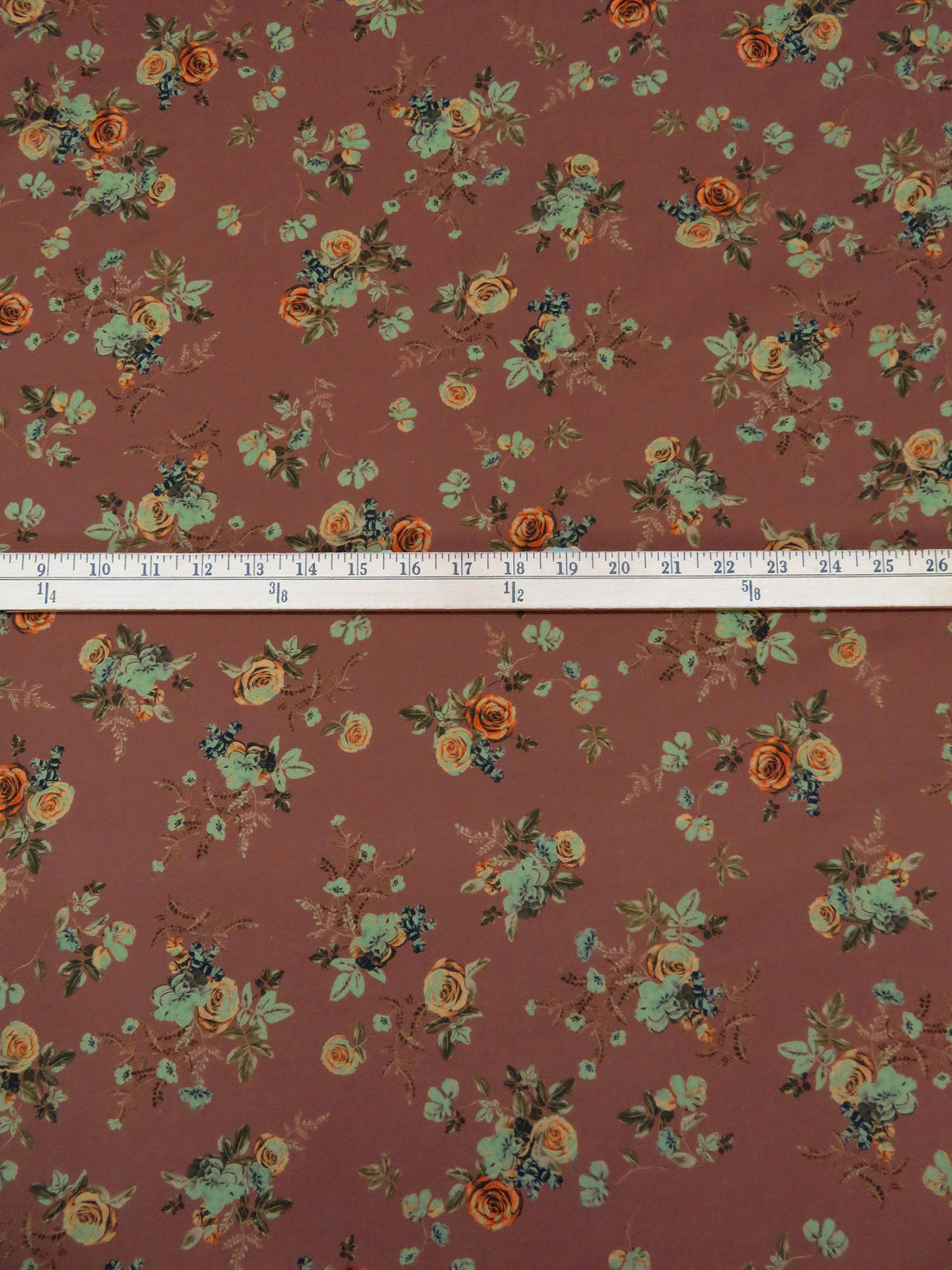 Tuscan Red/Cinnamon/Asparagus/Multi 100% Cotton Floral Rose Print Lawn 43W