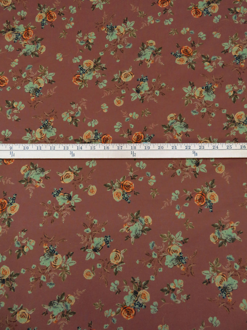 Tuscan Red/Cinnamon/Asparagus/Multi 100% Cotton Floral Rose Print Lawn 43W