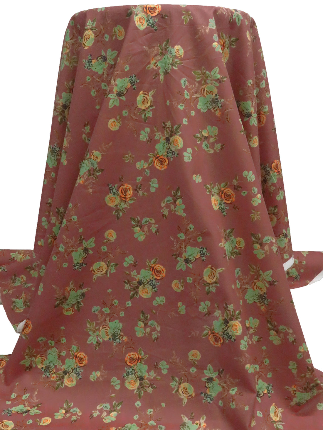Tuscan Red/Cinnamon/Asparagus/Multi 100% Cotton Floral Rose Print Lawn 43W