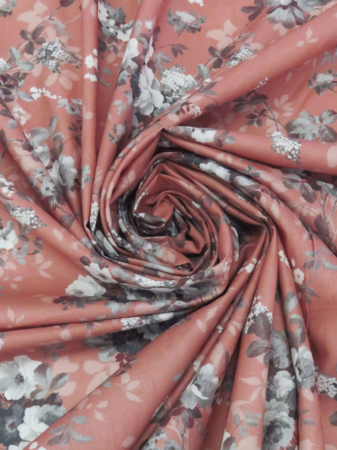 Dark Rose/Iron Gray/Ghost White/Multi 100% Cotton Floral Bunches Print Lawn 43W