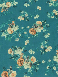 Dark Pacific Blue/Dusty Mango/Cool Evergreen/Multi 100% Cotton Floral Print Lawn 43W