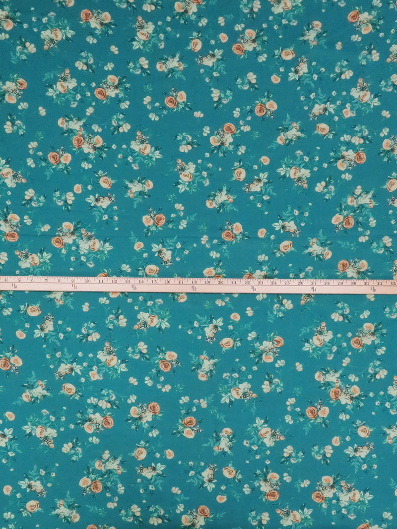 Dark Pacific Blue/Dusty Mango/Cool Evergreen/Multi 100% Cotton Floral Print Lawn 43W