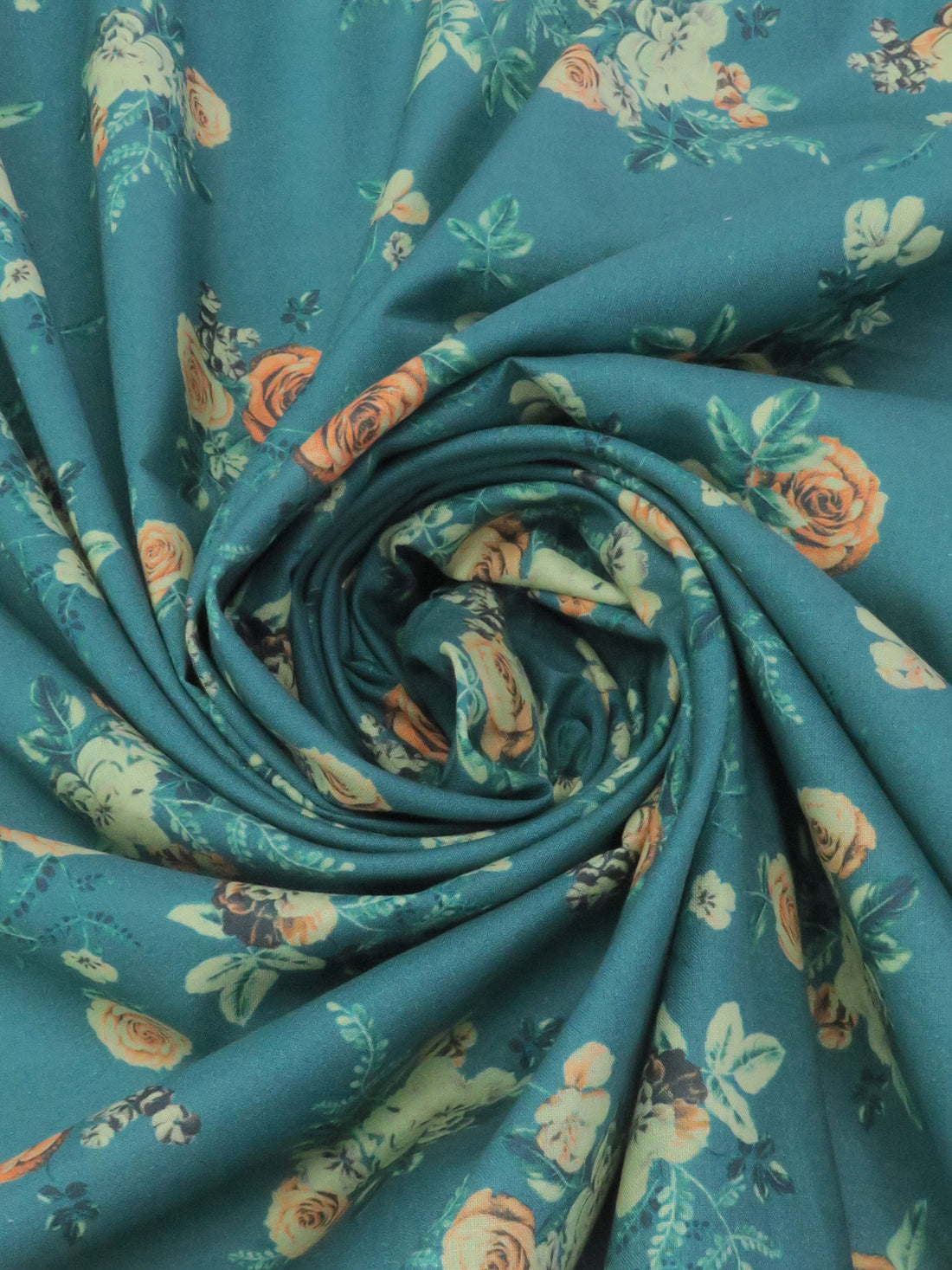 Dark Pacific Blue/Dusty Mango/Cool Evergreen/Multi 100% Cotton Floral Print Lawn 43W