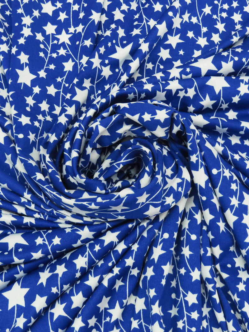 Cobalt/White Polyester/Lycra Star Print DTY Knit 60W